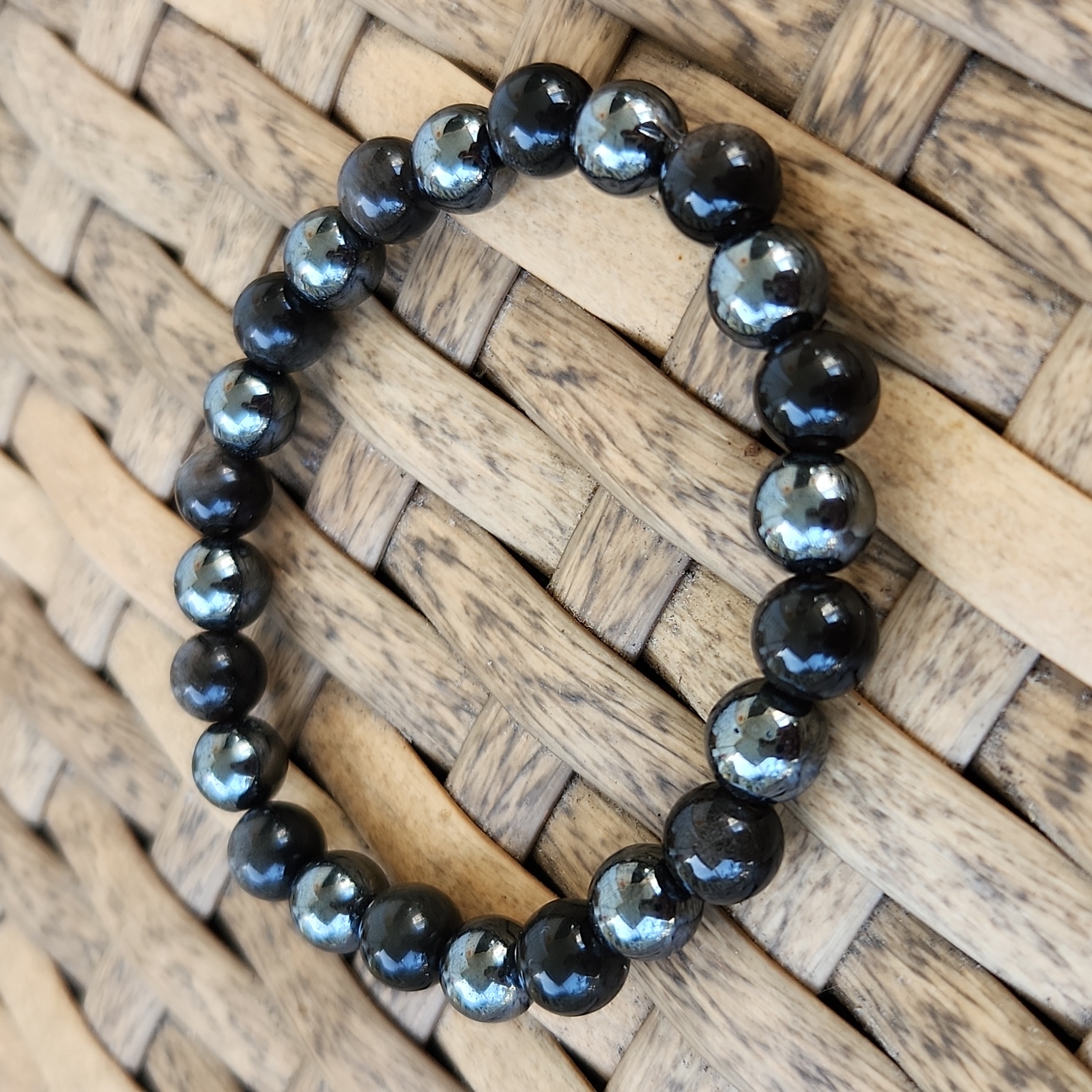 Handmade Authentic Silver Sheen Obsidian  Hematite 8mm Bracelet